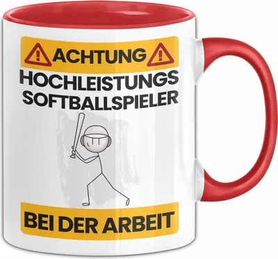 Produktbild von Softballspieler Tasse Geschenk Lustiger Spruch Geschenkidee für Softballspieler Achtung Hochleistungs Softballspieler Bei Der Arbeit (Rot)