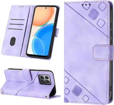 Produktbild von Hülle für Honor X8 4G Prägung Flip Leder Brieftasche Schutzhülle mit Ständer Lila