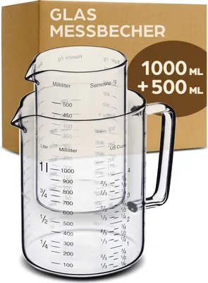 Produktbild von Glas Messbecher mit Ausguss - 1L & 500ml - Hitzebeständig & Mikrowellengeeignet - Präzise Skala - Ideal zum Backen, Kochen und Mischen