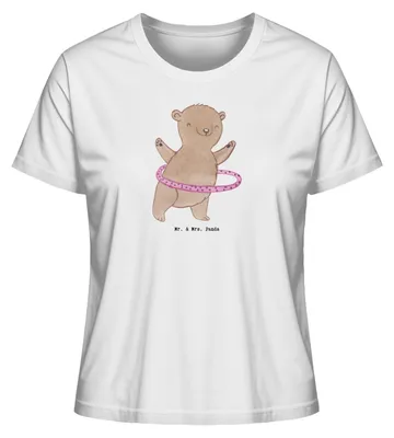 Produktbild von Mr. & Mrs. Panda Damen T-Shirt Bär Hula Hoop Größe S - Weiß - Geschenk, Shirt Mit Print, Fitness, Basic, Oberteil, Baumwoll, Training, Sommershirt, Sport