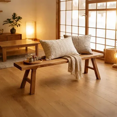 Imagen del producto de Banco de madera para el pie de la cama, banco de madera para la entrada, banco de madera rústico y estrecho para el comedor (140 cm)