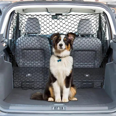 Image de Grille de séparation pour chien, pour voiture - Barrière pour chien, pour coffre - Voyage sûr avec votre animal de compagnie - Sur mesure - Universellement réglable - Noir