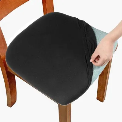 Produktbild von Unyqoos® 2er-Set elastische Stuhlhussen für Esszimmerstühle – schwarz, 80% Polyester/20% Nylon, abnehmbar, waschbar, mit Bindeband