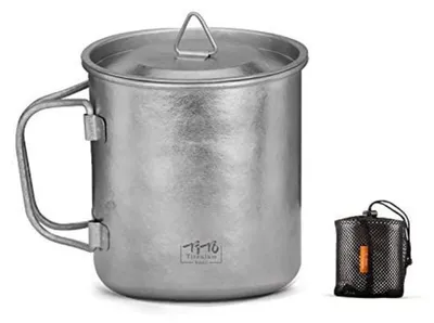 Produktbild von Titan Tasse Camping 450 ml faltbarer Griff mit Deckel ultraleicht für Outdoor Rucksackreisen Wandern Picknick