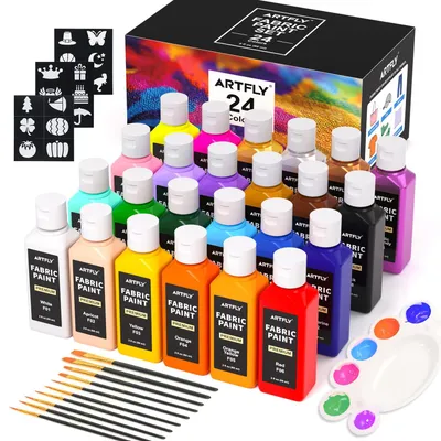 Textilfarbe-Set, 24 Farben x 60 ml, permanent, für Kleidung