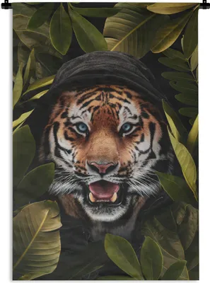 Produktbild von MuchoWow® Wandteppich Wandbehang Tiger - Blätter - Pflanzen 120x180 cm Tapisserie Dekoration Wandtuch - Schlafzimmer - Dekorationen für das Haus