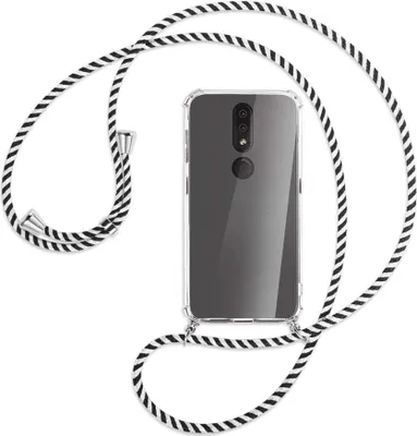 Produktbild von Handykette Backcover-Schutzhülle mit Band (Metall silberfarben) für Nokia 4.2 - schwarz/weiß gestreift