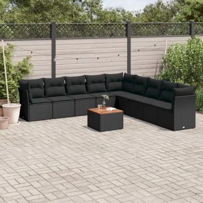 Produktbild von Design 10-tlg. Garten-Sofagarnitur mit Kissen Schwarz Poly Rattan, Gartenmöbel-Sets 2024 Neu