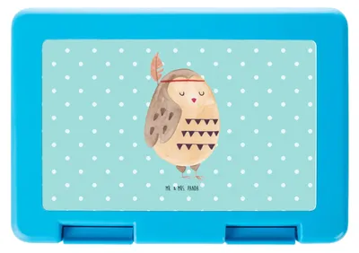 Produktbild von Mr. & Mrs. Panda Lunchbox Eule Federschmuck - Türkis Pastell - Geschenk, Dekoration, Frühstücksbox, Entspannt, Owl, Vorratsbehälter, Bento Box, Snackdose, Waldtiere