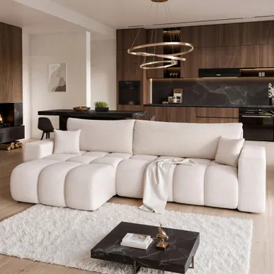 Produktbild von Universelles Ecksofa Liverno XL mit Schlaffunktion Centaur 01 Creme Boucle Bettkasten