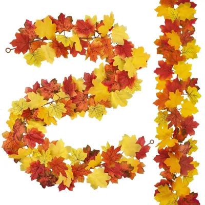 Image de Guirlande d'automne artificielle, lot de 2, 200 cm, feuilles d'érable jaunes, pour intérieur et extérieur