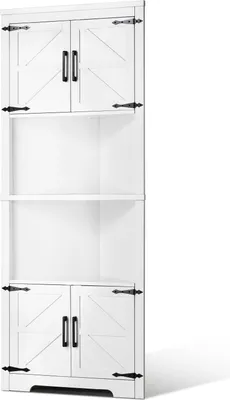 Produktbild von VEVOR Eckschrank Aufbewahrungsschrank mit 6-stufiger Regalen Mehrzweckschrank (171 cm Hohe) mit 4 Holztüren und verstellbaren Regalen, freistehender Küchenschrank für Wohnzimmer Waschküche, weiß
