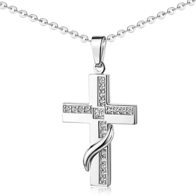 Produktbild von MATERIA Damen Kettenanhänger Kreuz 925 Silber - Kreuzkette christlich Religion mit Zirkonia und Etui KA-2