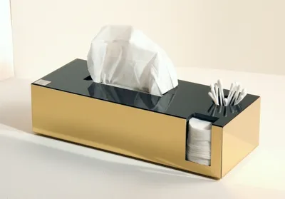 Produktbild von Tissuebox Kosmetiktuchbox Kombibox aus Edelstahl - goldfarben und schwarzem Glas