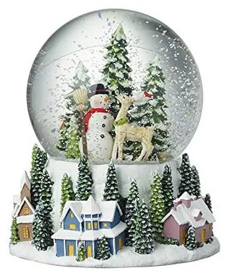 Schneekugel mit Stadtlandschaft und Schneemann, 12x16 cm
