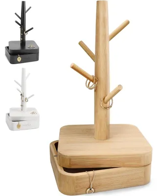 Produktbild von Schmuckbaum aus Holz mit Aufbewahrungsbox - Dekorativer Schmuckorganizer
