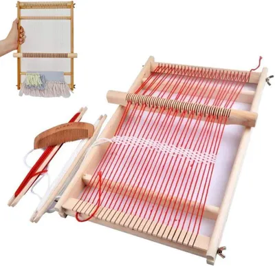 Immagine prodotto di Set di telaio per tessitura in legno, adatto a bambini e adulti, con telaio in legno, fili, pettine, navetta e filati di lana (40 x 20 cm)