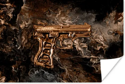 Produktbild von MuchoWow® Poster Pistole - Gold - Rauch 60x40 cm - Schlafzimmerdekoration