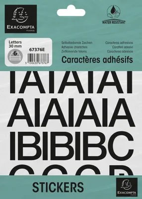 Image de Exacompta 10x Pochette de lettres adhésives noires A-Z 30 mm Noir 67376E