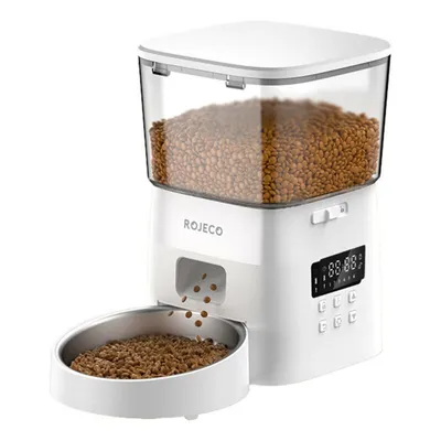 Produktbild von Rojeco 2L Automatischer Futterspender für Haustiere, Knopfversion (weiß)