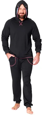 Image de Pyjama deux pièces pour homme Ladeheid en coton, manches longues, costume d'animal coloré, motif animalier, avec capuche LA40-239 (singe noir, XXL)