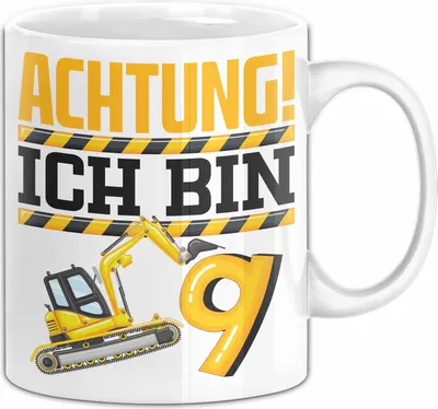 Produktbild von 9. Geburtstag Geschenk Tasse Becher Jungs Baustelle Geburtstagsgeschenk Achtung Ich Bin 9 (Weiß)