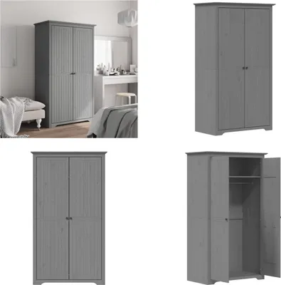 Productafbeelding van vidaXL Garderobekast BODO, grijs, 101x52x176,5 cm, massief grenenhout - Garderobekast - Kledingkasten - Kast - Opbergkast