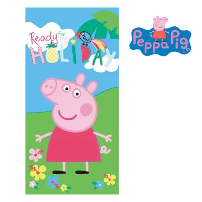 Immagine prodotto di Asciugamano per bambini Peppa Pig Asciugamano da bagno Asciugamano da sauna Peppa Wutz Ready for my Holyday 70 x 140 cm 100% cotone