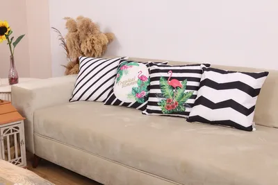 Produktbild von Dekorative 4er Set Flamingos Kissenhüllen Dekokissen Hülle Kissenbezug Kissen