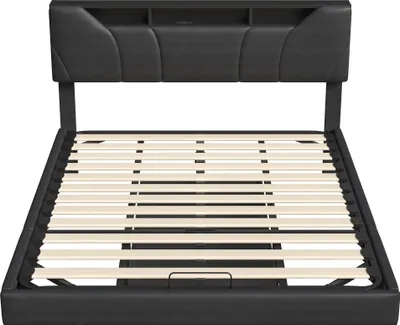 Produktbild von Fortuna Lai Polsterbett 160x200 cm, Schwebebett mit LED, USB & Typ-C, Stauraum & höhenverstellbares Kopfteil, Schwarz