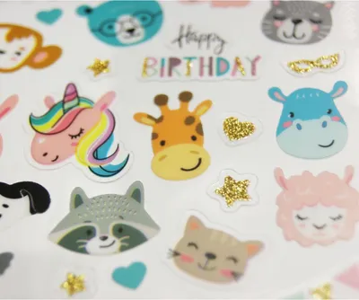 Image de Autocollants - Anniversaire et animaux - paillettes - 1,8 cm