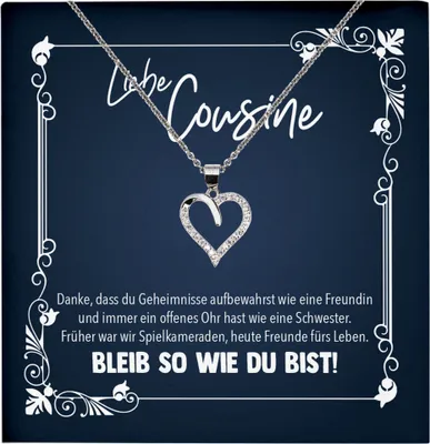 Produktbild von 22Feels Echt Silber Halskette - Cousine Geschenk Mädchen Frauen Schmuck Set Geburtstag Weihnachten - Herz Anhänger, Karte
