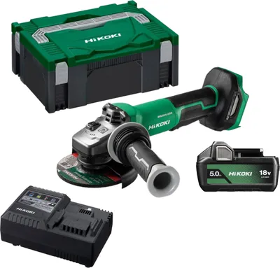 Image de Meuleuse à interrupteur autobloquant et frein Brushless 18 V 125 mm - HIKOKI - avec batterie 18V 5Ah - chargeur - HitCase III - G1813DEWQZ