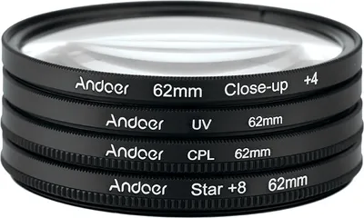 Produktbild von Andoer? 62mm UV + CPL + Close Up + 4 + Sterne 8-Punkt Filter Circular Filtersatz Circular Polarizer Filter Macro Close-Up Star-8-Punkt Filter mit Beutel fuer Nikon Canon Pentax Sony DSLR-Kamera