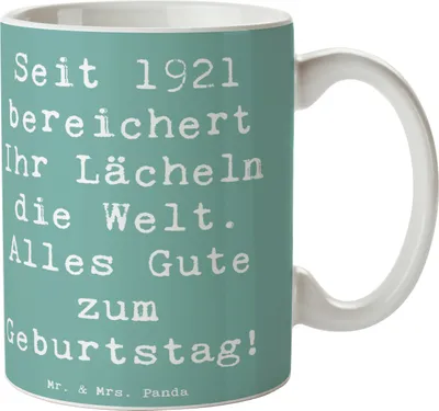 Produktbild von Mr. & Mrs. Panda Tasse Spruch 1921 Geburtstag - Meeresbrise - Geschenk, liebevolle Erinnerung, Becher, Geburtstagsgeschenk, Nostalgie, Erinnerungen, Kaffeetasse, Alter