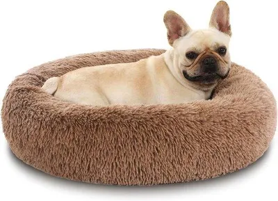 Produktbild von Entspannendes Hundebett aus Plüsch und Kunstleder Ø 60 cm wasserdicht
