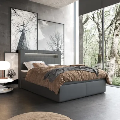 Produktbild von Boxspringbett Doppelbett ROTTWEIL  - 180x200cm Bett mit Bonellmatratze, mit Bettkasten f r Bettw sche und Topper. Bett mit Kopfteil. LED-beleuchtete Kopfst tze (Soft 20)