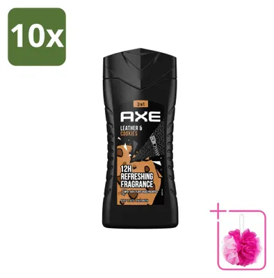 Image de 10 x Gel douche Axe Collision Leather & Cookies, 3-en-1 - 250 ml - Lot de 10