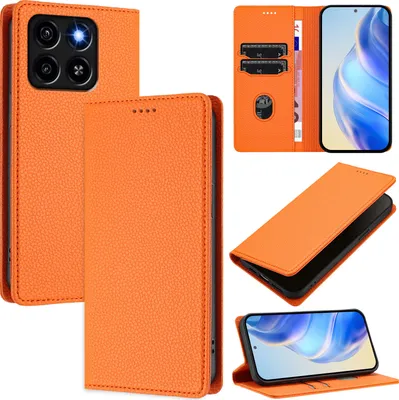 Produktbild von Litchi Leder Handyhülle für ZTE Blade A35/A55 Wallet Kartenfächer Standfunktion Hülle Orange