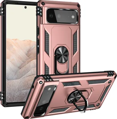 Produktbild von Google Pixel 6 Hülle, Dual Layer Militäre Fallschutz Schutzhülle mit Ringhalterung Ständer für Google Pixel 6 Roségold
