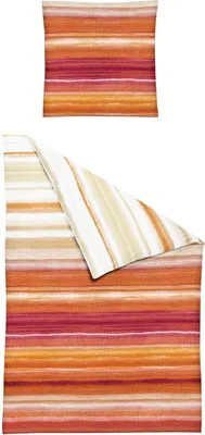Produktbild von JACK by Bierbaum Seersucker Bettwäsche 2 tlg. 135x200cm Streifen Farbverlauf Rot Orange Creme Weiß