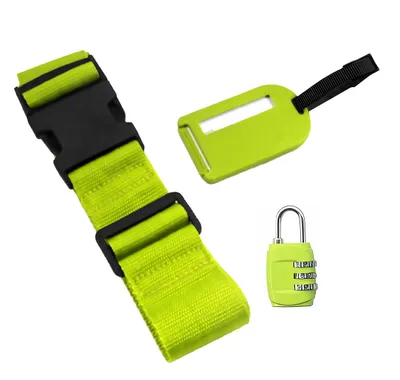 Produktbild von Reise-Set Koffergurt Zahlenschloss Gepäckanhänger Koffergürtel Kofferband Gepäckgurt Schloss Gepäckband Koffergürtel Kofferband 91 (Grün)