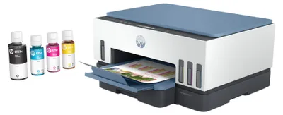 Produktbild von HP Smart Tank 725 All-in-One, Farbe, Drucker für Home and home office, Drucken, Kopieren, Scannen, Wireless, Scannen an PDF, Thermal Inkjet, Farbdruck, 4800 x 1200 DPI, A4, Direktdruck, Blau, Weiß