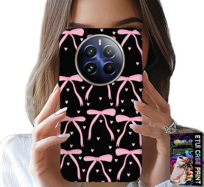 Zdjęcie produktu dla Etui Do Realme 12 Pro - Czarno Różowe Wstążki Kokardki Wstążka