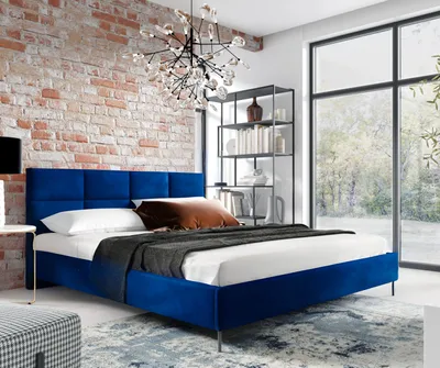 Produktbild von Sofello Polsterbett  90 x 200 cm aus Velour Schwarze Metallfüße Bett aus Samt - Bett mit schöner Steppung und besonderem Design