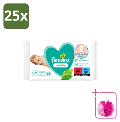 Productafbeelding van 25 x Pampers Sensitive babydoekjes - 52 stuks - voordeelverpakking - 25 stuks