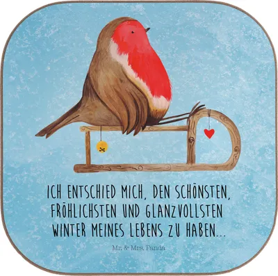 Produktbild von Mr. & Mrs. Panda Flaschenuntersetzer Rotkehlchen Schlitten - Eisblau - Geschenk, Untersetzer Tasse, Weihnachten, Coaster, Gläser, für, Vogel, Tassen, Tassenuntersetzer