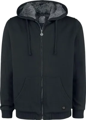 Produktbild von RED by EMP Herren schwarze Sweatshirtjacke mit Fellkapuze 4XL
