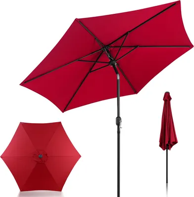 Produktbild von EINFEBEN  2.7m Sonnenschirm Gartenschirm Wasserabweisend Terrassenschirm UV40+ mit Handkurbel balkon Marktschirm,Rot,2.7m