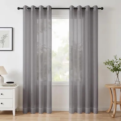 Image de Rideaux de douche transparents - Avec œillets - Lot de 2 - Gris - H 175 x L 140 cm